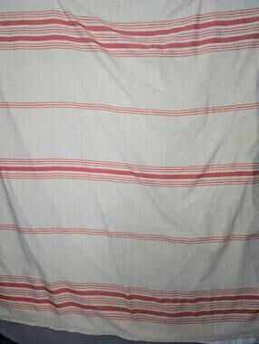 CYNTHIA ROWLEY Cotton/Flax Table Cloth Tan/Salmon Stripped 59" x 60"